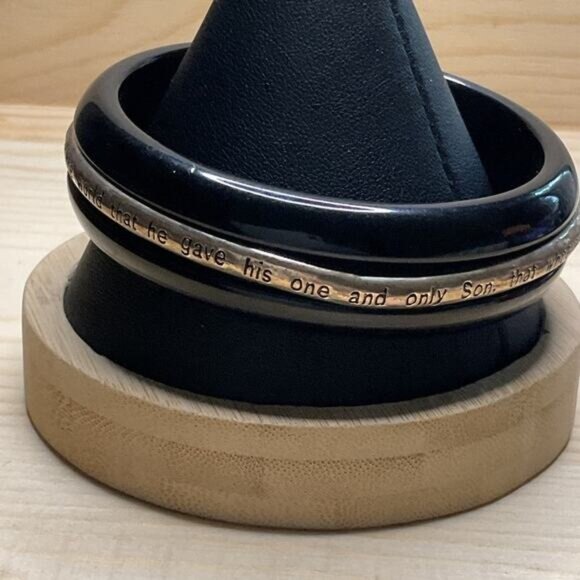 Metal C-Ring, Black with Stainless Steel Band John 3:16 Religious Engraving - Picture 3 of 6